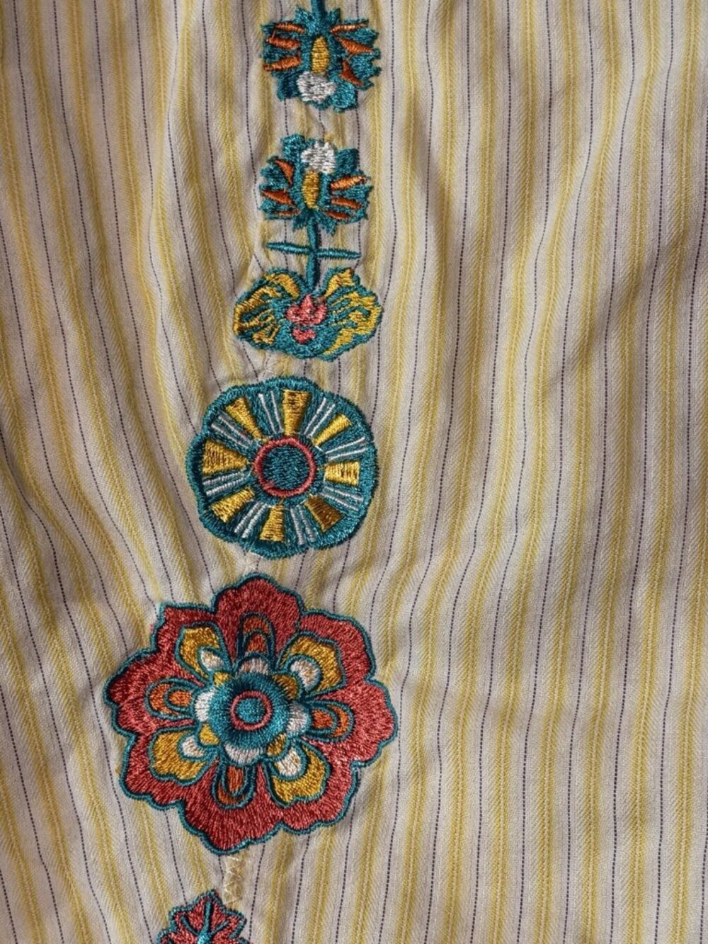 Johnny Was 3J Workshop Roxanna 5026 Striped Embroidered Floral Button Up Shirt M - Picture 11 of 13